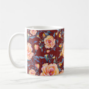 Roses, seamless, red background pattern coffee mug