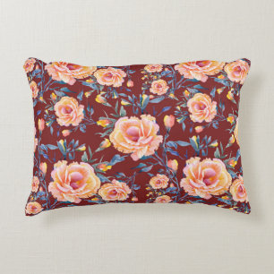 Roses, seamless, red background pattern decorative cushion