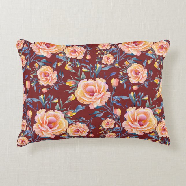 Roses, seamless, red background pattern decorative cushion (Front)
