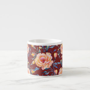 Roses, seamless, red background pattern espresso cup