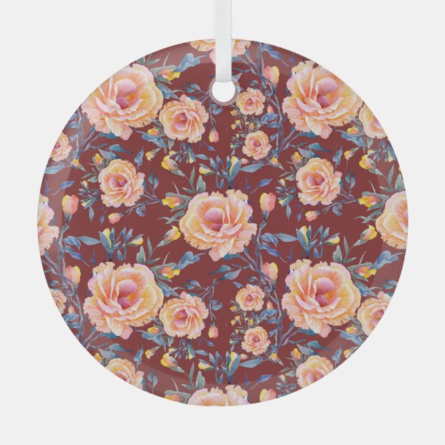 Roses, seamless, red background pattern glass tree decoration (Front)