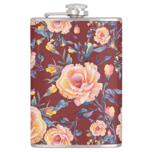 Roses, seamless, red background pattern hip flask
