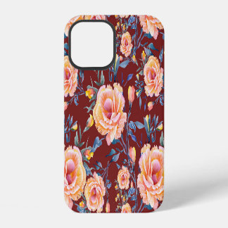 Roses, seamless, red background pattern iPhone 12 case