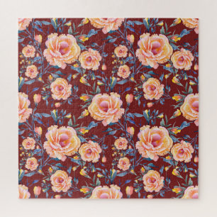 Roses, seamless, red background pattern jigsaw puzzle