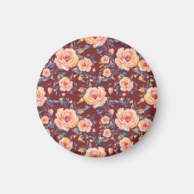 Roses, seamless, red background pattern magnet (Front)