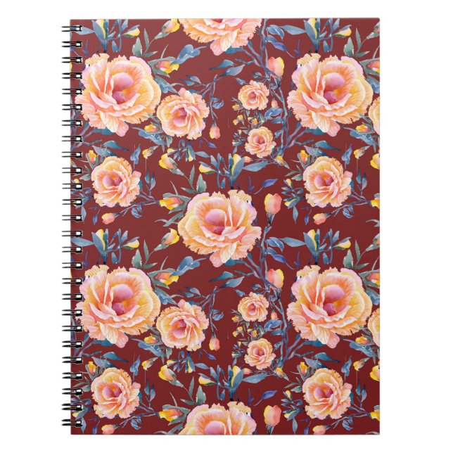Roses, seamless, red background pattern notebook (Front)