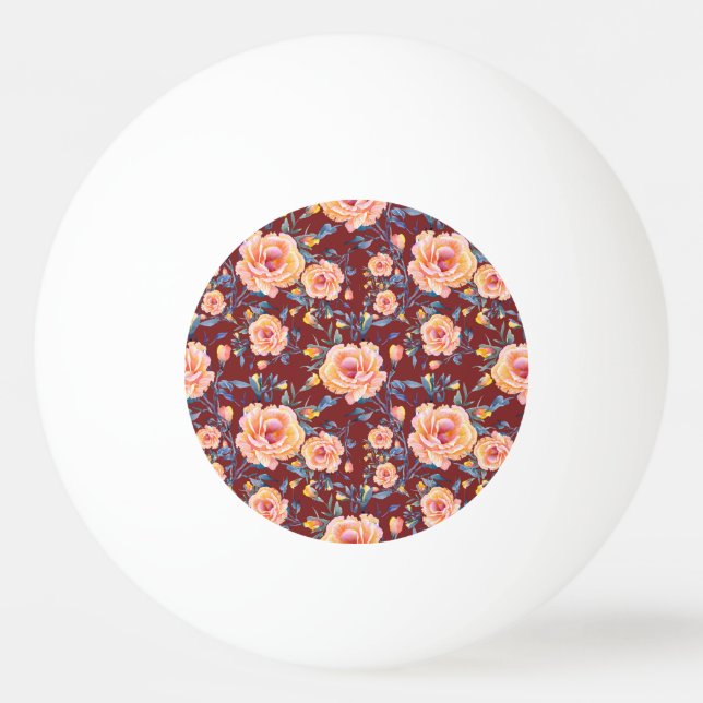 Roses, seamless, red background pattern ping pong ball (Front)