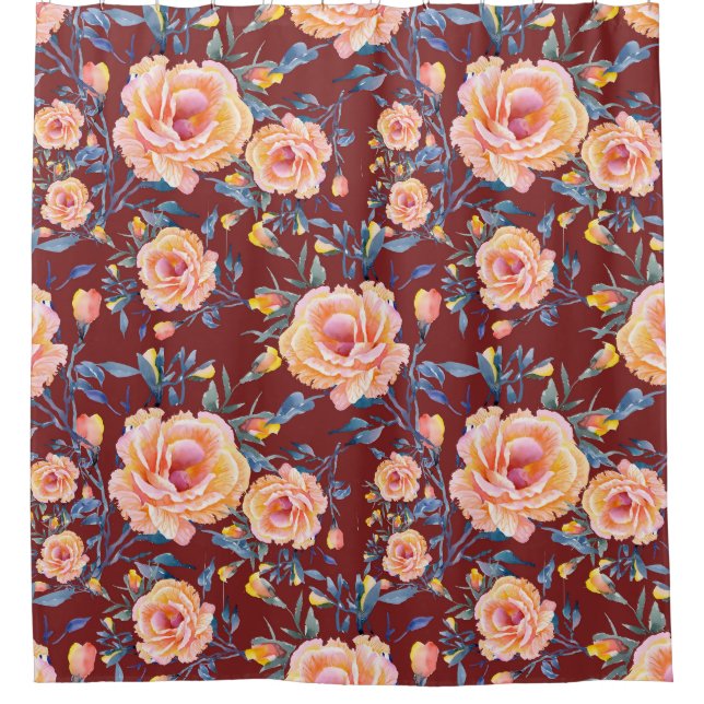 Roses, seamless, red background pattern shower curtain (Front)