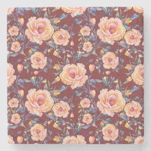 Roses, seamless, red background pattern stone coaster