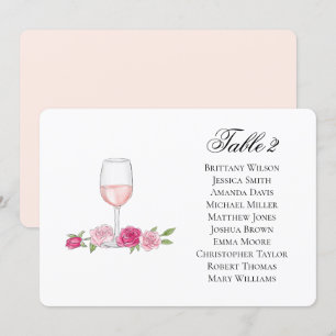 Roses seating chart. Wine glass. Floral wedding Invitation