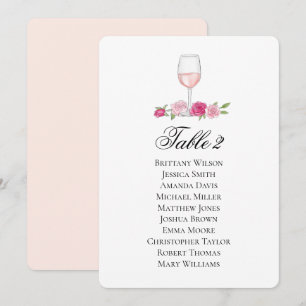 Roses seating chart. Wine glass. Floral wedding Invitation