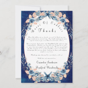 Roses Shell Watercolor Chic Beach  Navy Wedding Thank You Card