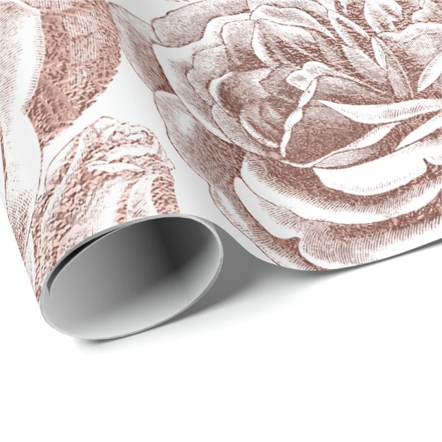 Roses Silver Gray Floral White Rose Gold Blush Wrapping Paper (Roll Corner)