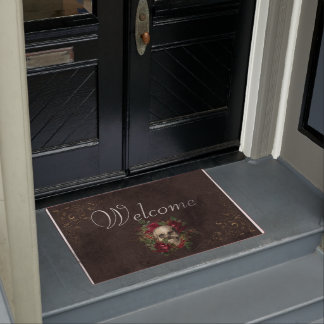 Roses & Skull Gothic Distressed Welcome Doormat