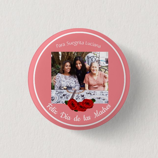 Roses Soft Coral Photo | Spanish Mother's Day 3 Cm Round Badge (Front)
