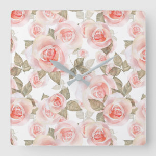 Roses Square Wall Clock