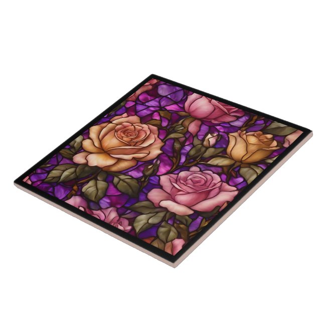 Roses Stained Glass Modern Elegant Collection Tile (Side)