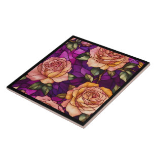 Roses Stained Glass Popular Elegant Collection Tile