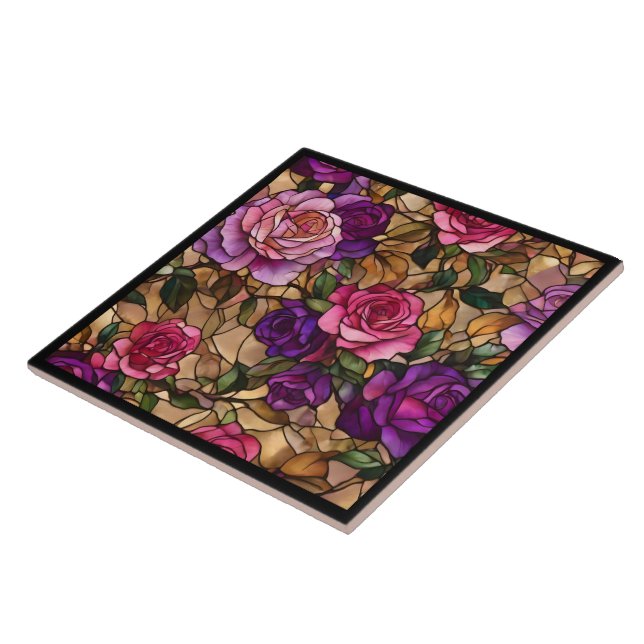 Roses Stained Glass Trendy Elegant Collection Tile (Side)