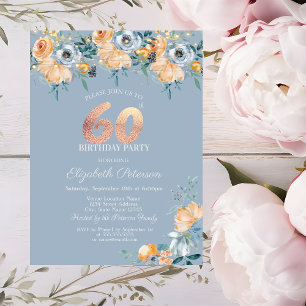 Roses String Lights Dusty Blue 60th Birthday Invitation