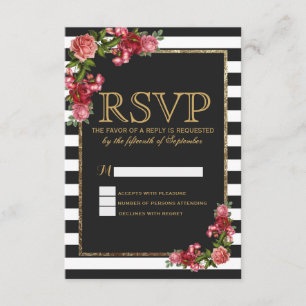 Roses Stripes and Gold RSVP Cards
