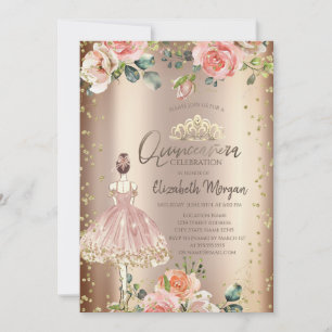Roses Stylish Girl,Diamonds Cooper Quinceañera Invitation