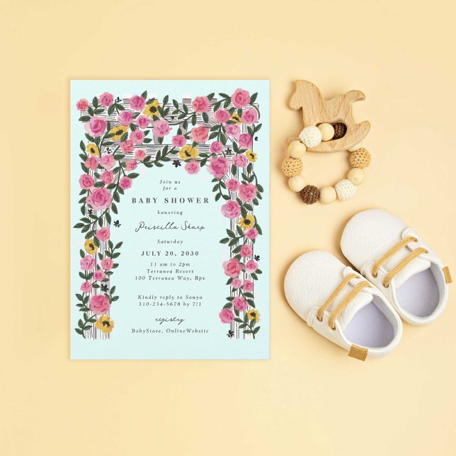 Roses Sunflower Trellis Spring Garden Baby Shower Invitation (Creator Uploaded)