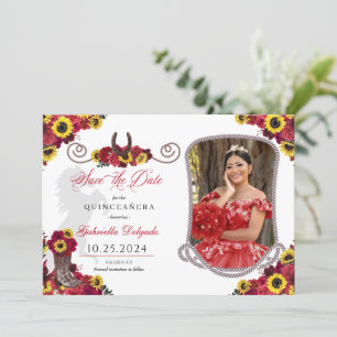 Roses Sunflowers Quinceañera Save The Date Photo Invitation