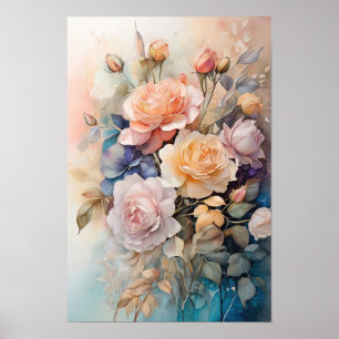 Roses Symphony - Watercolor Flowers - Floral Art Poster