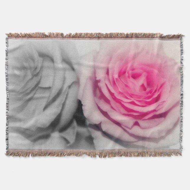 Roses Throw Blanket/Pink & Grey Blanket (Front)