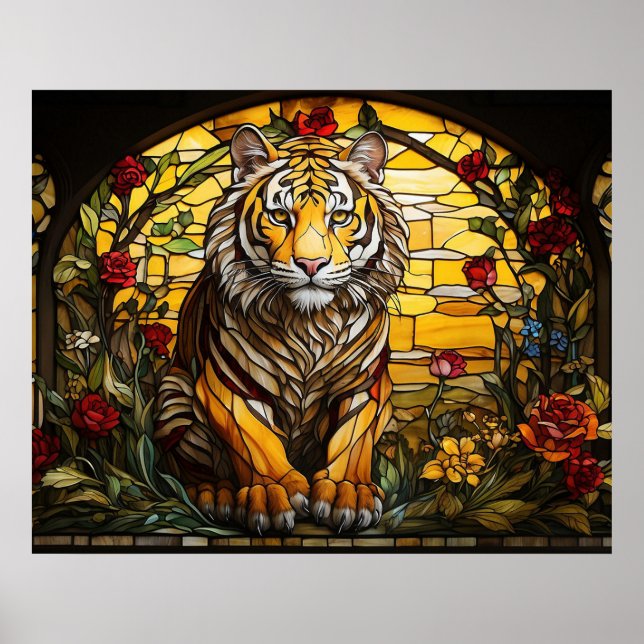 *~*  Roses TIGER 5:4 AP68 Fantasy Stained Glass  Poster (Front)