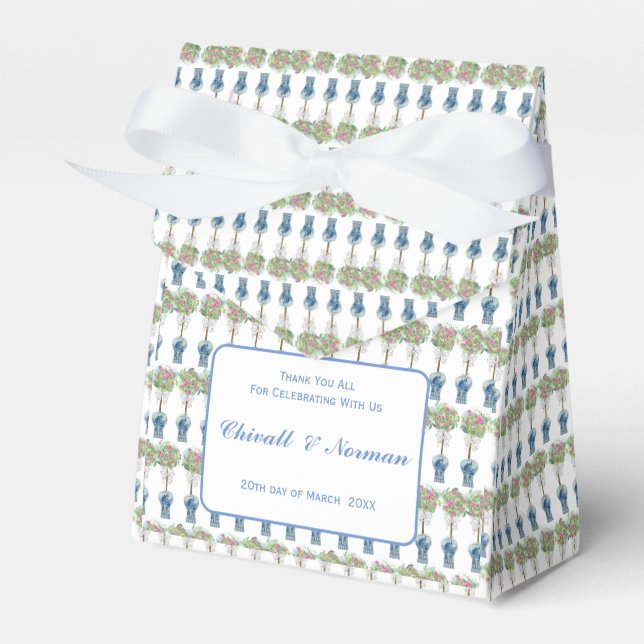 Roses Topiary Blue and White Ginger Jar  Favour Box (Front Side)