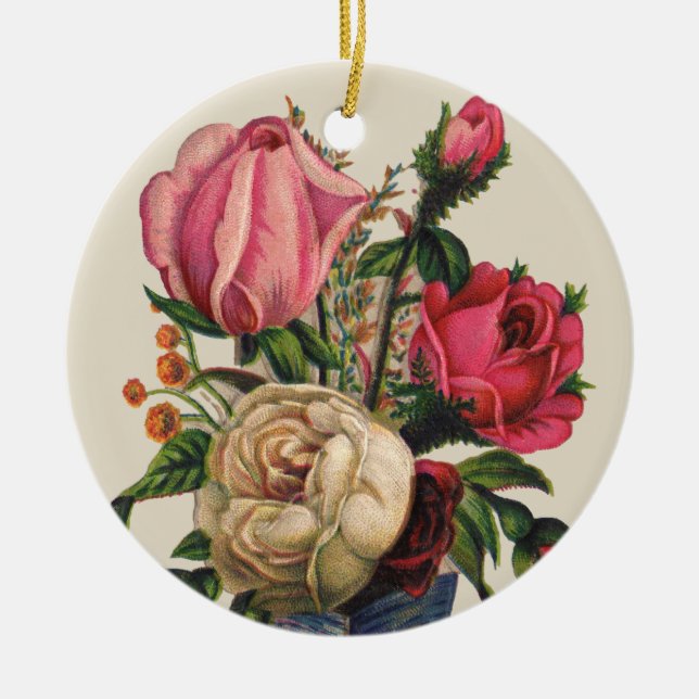 Roses Victorian flower floral rose bouquet Ceramic Tree Decoration (Front)