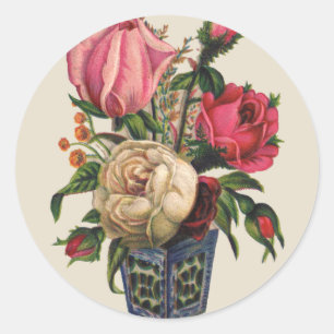 Roses Victorian flower floral rose bouquet Classic Round Sticker