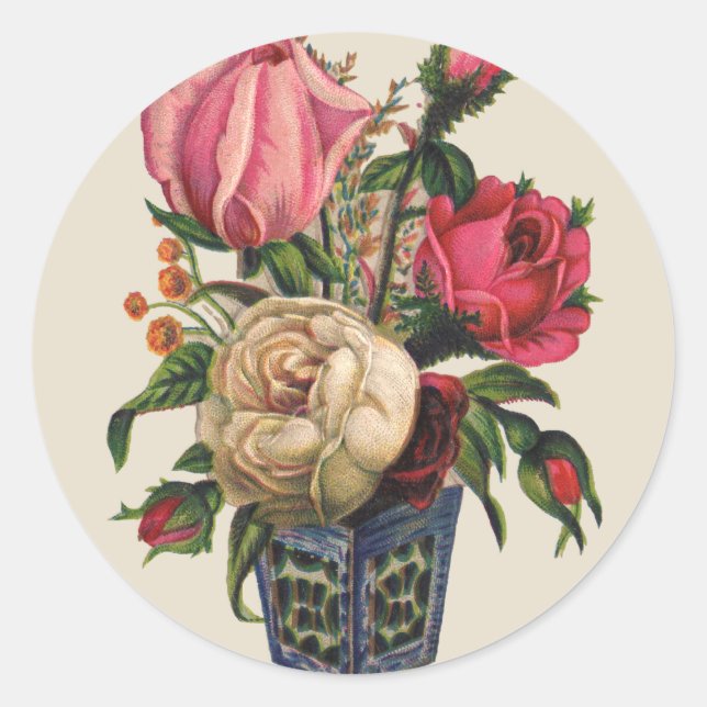 Roses Victorian flower floral rose bouquet Classic Round Sticker (Front)