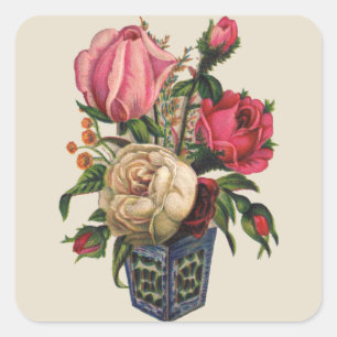 Roses Victorian flower floral rose bouquet Square Sticker