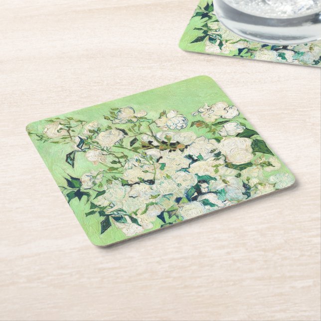Roses, Vincent van Gogh Square Paper Coaster (Angled)
