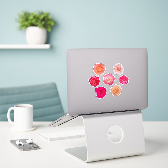 Roses Vinyl Sticker Set – 7 Unique Blooms (Laptop On Desk)