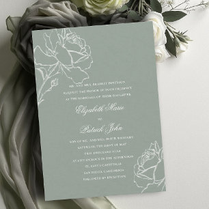 Roses Vow Sage Green Classic Parents Host Wedding Invitation