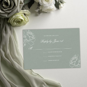 Roses Vow Sage Green Modern Classic Formal Wedding RSVP Card
