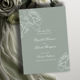 Roses Vow Sage Green Modern Classic Formal Wedding Save The Date