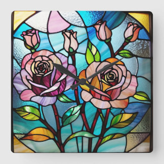 Roses Wall Clock, 27.3 cm Square Acrylic Square Wall Clock