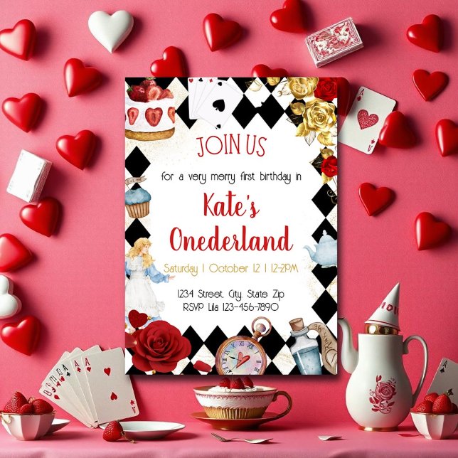 Roses Watercolor Alice in Onederland Birthday Invitation (Creator Uploaded)