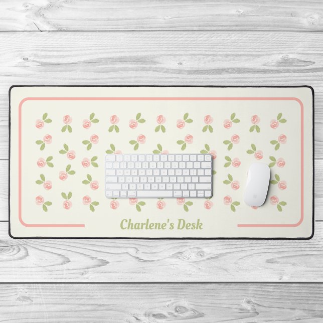 Roses Watercolor - Alicia's Red-Pink Desk Mat (Watercolor roses - red pink - Alicia's Garden - by OfficeAccesories Shop)