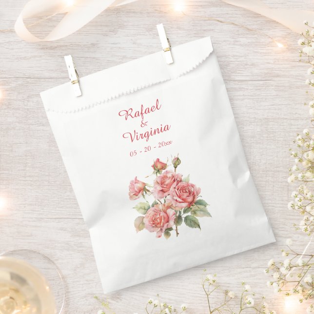 Roses Watercolor Bouquet Wedding Favour Bags (Clipped)
