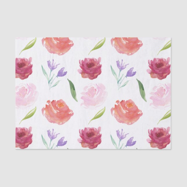 Roses Watercolor Floral Tissue Paper (Front)