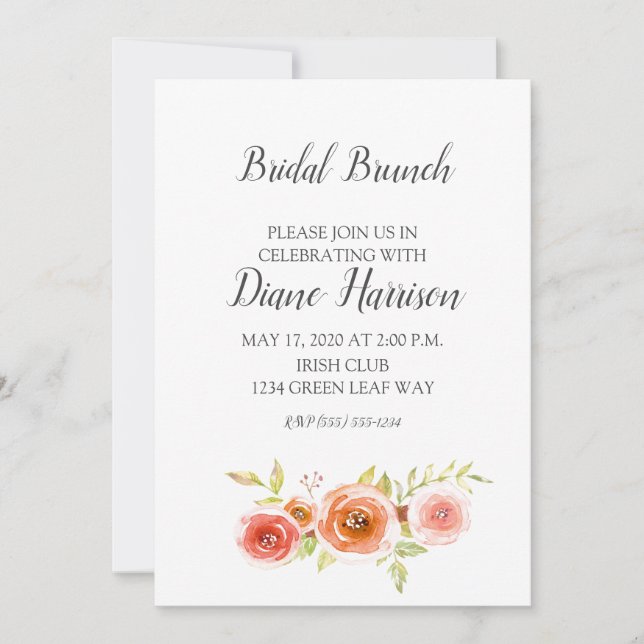 Roses Watercolor Floral Wedding Bridal Invitation (Front)