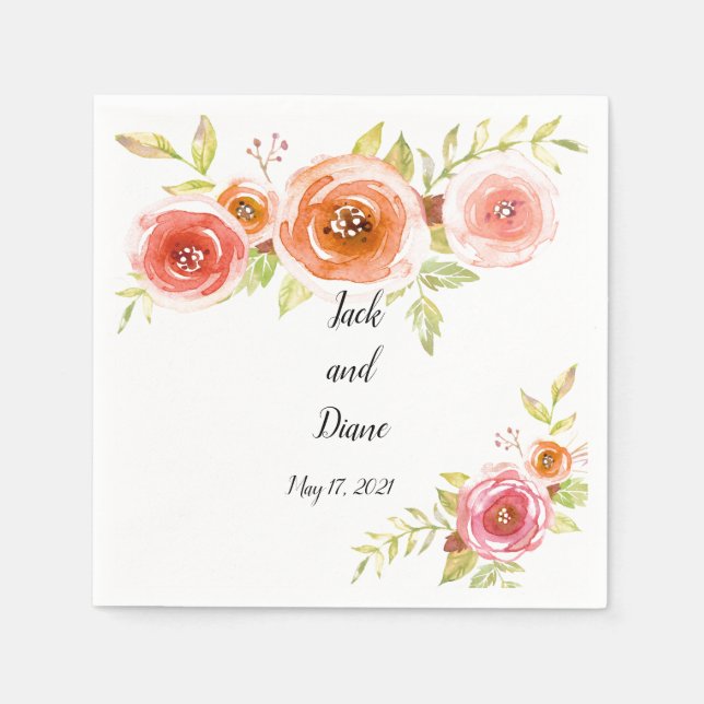 Roses Watercolor Floral Wedding Napkin (Front)