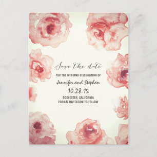 roses watercolor painted floral save the date announcement postcard