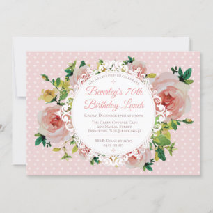 Roses Watercolor Vintage Blush Lace Birthday Invitation